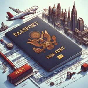 A passport and visa document illustrating the visa application process.