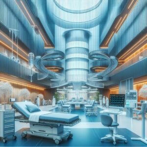 Images of modern healthcare facilities, hospitals, or medical centers in Dubai,
